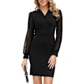 Miniatyrbillede 1 af 5: Kvindes Kjole Langærmet Wrap V-hals Bodycon Business Kjole Black M