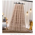 Miniatyrbillede 2 af 6: Dame Multilayer Ruffles Tulle Skjørt Højtaljet Skjørt Red M