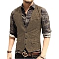 Miniatyrbild 1 av 10: Herrar Herringbone Tweed Ylle Väst Enknäppt Slim Fit Väst Brown XL