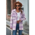 Miniatyrbilde 2 av 7: Kvinner Lang Ermet Casual Rutete Shacket Jakker Skjorter Krage Tweed Pea Coat Purple M