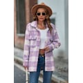 Miniatyrbillede 2 af 7: Dametøj Langærmet Casual Plaid Shacket Jakker Skjorter Lapel Tweed Peacoat Purple M