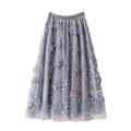 Miniatyrbillede 1 af 7: Dame 3D Mesh Blomst Broderet Tulle Midi Skørt Grey
