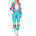 Miniatyrbillede 1 af 9: Dame Farveblok 2-delt Vindjakke Sæt Langærmet Lynlås Crop Top Træningsdragt Sæt Light Blue M