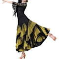 Miniatyrbillede 6 af 6: Ballroom Latin Dance Party Lang Swing Lagdelt Skørt til Kvinder Black+Yellow