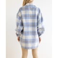 Miniatyrbillede 5 af 7: Dametøj Langærmet Casual Plaid Shacket Jakker Skjorter Lapel Tweed Peacoat Light Blue XL