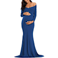 Miniatyrbillede 1 af 5: Maternitykjole til kvinder med off-shoulder og V-udskæring Blue S