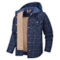 Miniatyrbillede 1 af 10: Mænds Flanneljakke Løstsiddende Plaid Sherpaforet Flannelskjorte Trykknapper Varme Vinterjakker Lommer Dark Blue M