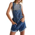 Dame Casual Denim Bib Overall Shorts Shortall Rompers Dark Blue S