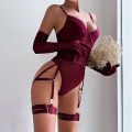 Miniatyrbillede 7 af 11: Sexy Lingeri Sæt til Kvinder med Handsker Blonder Bodysuit Red M