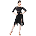 Miniatyrbillede 3 af 7: Kvindes Latin Salsa Ballroom Dansekjole Sexy Top og Side Split Fringe Danse Skørt Black M
