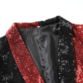 Miniatyrbillede 4 af 5: Sequin Glitter Blazer til Mænd med En Knap og Spids Krave Tuxedo Jakke black and red L