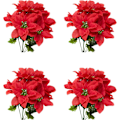 Miniatyrbillede 1 af 5: 4 stk. Kunstige Juleblomstbuketter - Falske Juleblomster til Julepynt Red