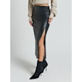 Miniatyrbild 4 av 8: Kvinnors Högmidjade Split Thigh Lång Pu Läder Bodycon Kjol Brown S