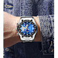 Miniatyrbillede 4 af 11: Herre-ur i læder med skelet-design og automatisk mekanisk urværk Black steel-blue side