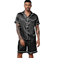 Miniatyrbild 1 av 9: Män Satin Pyjamas Set 2 Delar Loungewear Knapp-Ner Pjs Set black M