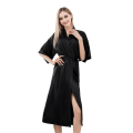 Miniatyrbilde 1 av 3: Silke Morgenkåper for Kvinner Lange Satin Brudes Morgenkåper med Lommer black 2XL