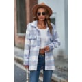 Miniatyrbillede 3 af 7: Dametøj Langærmet Casual Plaid Shacket Jakker Skjorter Lapel Tweed Peacoat Light Blue XL