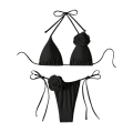 Miniatyrbilde 1 av 3: Damebikini med 3D-rose, høy midje, 2 deler, badetøy, strandklær black XL