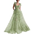 Miniatyrbillede 1 af 5: 3D Butterfly Tulle Aftenskjole til Kvinder, Blonder Applikation Prinsesse Aftenskjole GREEN 16