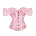 Miniatyrbillede 1 af 9: Goth top til kvinder med blondekant, fløjl, off shoulder, kortærmet punk top skjorte Pink L