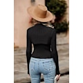 Miniatyrbillede 5 af 6: Dame 2-delt Udsnittet Toppe Langærmet Mock Neck Rib Strikket Vinter Trøje Black M