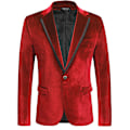 Miniatyrbillede 1 af 7: Mænds Fløjl Blazer med Hakket Rever og En Knap - Velour Smokingjakke Red XL