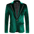Miniatyrbillede 1 af 7: Mænds Fløjl Blazer med Hakket Rever og En Knap - Velour Smokingjakke Green L
