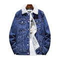 Miniatyrbillede 1 af 10: Mænds Lapel Sherpa Fleeceforet Tyk Denim Jean Trucker Jakke Frakker Dark Blue M