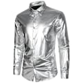 Pikkukuva 4 / 6: Miesten Luksus Kiiltävä Silkkimainen Satiini Napitettu Pukeutumispaita Silver 2XL