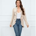 Miniatyrbilde 3 av 8: Kvinners Ruffled Lapel Knappelukking Jakke Apricot M