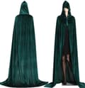 Halloween Kappe med Hætte i Lang Fløjl - Voksen Vampyr Kappe Green M