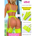 Miniatyrbild 3 av 5: Blommig Broderad, Underwired, T-String, Strumpeband, 4-Delat Lingeri Yellow XL