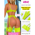 Pikkukuva 3 / 5: Kukallinen, Rintaliivit, G-string, Sukkapyörä, 4 Osainen Alusvaate Yellow XL