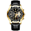 Miniatyrbillede 1 af 11: Herre-ur i læder med skelet-design og automatisk mekanisk urværk leather-all gold-black face