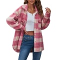 Miniatyrbillede 1 af 7: Dametøj Langærmet Casual Plaid Shacket Jakker Skjorter Lapel Tweed Peacoat Pink L