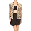 Miniatyrbilde 1 av 5: Kvinners Sequin Fitted Lang Ermet Glidelås Blazer Bomberjakke Gold XL