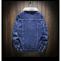 Miniatyrbillede 2 af 10: Mænds Lapel Sherpa Fleeceforet Tyk Denim Jean Trucker Jakke Frakker Dark Blue M