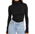 Basic Slim Fitted Långärmad Pullover T-tröjor för kvinnor black L