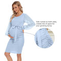 Miniatyrbilde 3 av 5: Blomstermønstret Mesh Bishop Langærmet Graviditets-Midikjole, Høst Graviditets-Bodycon Kjole Dark Red M