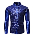 Miniatyrbilde 1 av 7: Menn Sequin Langarmet Skjorte Metallisk 62s Skjorte Knappeskjorte Blue XL
