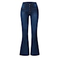 Miniatyrbilde 1 av 3: Flare Jeans for Kvinner, Høy Midje med Knapper og Sleng blue L