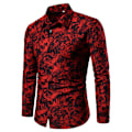 Miniatyrbillede 1 af 3: Mænds Langærmet Cardigan-Knap Trykt Lapel Skjorte Red XL