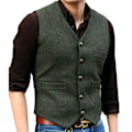 Miniatyrbild 1 av 6: Herrar Vintage Tweed Väst V-ringad Casual Ull Väst Army Green M
