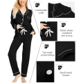 Miniatyrbild 4 av 6: Pyjamas Set för Kvinnor, Långärmad, Knappar, Nattkläder, Bomull, Pj-Set Black M