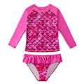Pikkukuva 1 / 8: Tyttöjen 2-osainen uimapukusetti, pitkähihainen UV-paita Dark Pink 120