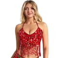 Miniatyrbillede 1 af 2: Kvinders mavedans kostume sequin bh frynse top Red