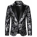 Miniatyrbild 2 av 4: Herrar Floral Smokingjacka Paisley Sjal Krage Kostym Blazer Jacka för Middag Silver S