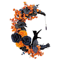 Miniatyrbillede 1 af 8: Halloween Halvmånekrans med Lys, Sort Måneblomst og Kattekrans Style 3