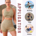 Miniatyrbilde 3 av 5: Treningssett for kvinner - 2-delt sømløs ribbet crop tank og høyt liv shorts KHAKI S/M