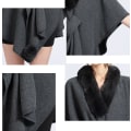 Miniatyrbillede 6 af 6: Faux Fur Trim Cardigan Kappe Sjal til Efterår Vinter Camel